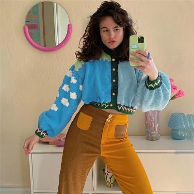 China 2021 Drops Anti-pilling Rib Button Up Crop Coat Fashion Puff Sleeve Cardigan Sweater Coat Women Top Clothing for sale