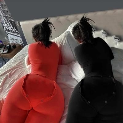 China 2022 Breathable Long Sleeve Onesie Sleepwear Shorts Butt Flap Adult Pajamas For Women for sale