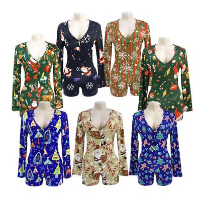 China Christmas 2021 adult holiday QUICK DRY sleepwear designer pajamas print adult onesie for women pajamas for sale