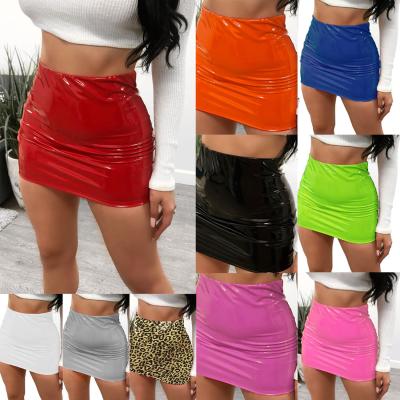 China 2021 New Arrival Anti-Static Women's Colorful Xs PU Skirts High Waist Faux Leather Sexy Tight Mini Skirt for sale