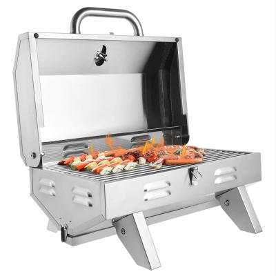 China Amazon Hot Selling Portable Stainless Steel Build In Mini BBQ Gas Grill For Camping for sale