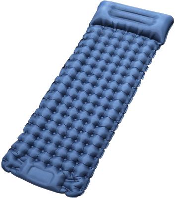 China Single or spliced ​​double camping inflatable foot press sleep pad with pillow for backpacking and hiking lightweight and compact waterproof great for sale