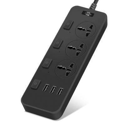 China Security door PC flame retardant material Modern Design Fashion T14 Black 10a Rated Current Family Power Strip With 3 Usb Ports for sale