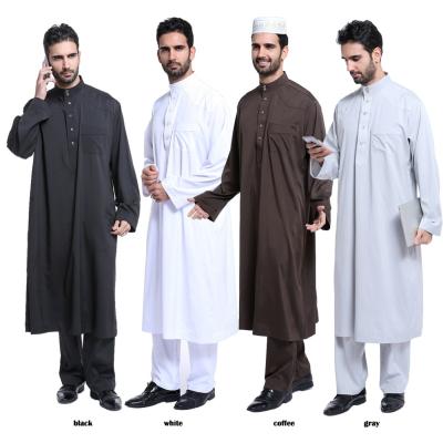 China Wholesale Daily Casual Formal Men's Thobe With Long Sleeves Arabic Muslim Wear Calf Length And With Pants Muslim Clothing Mens Islamic Clothing for sale