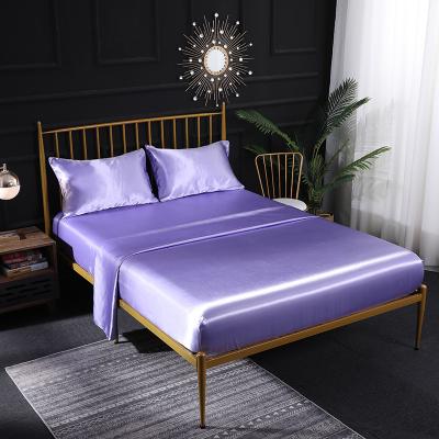 China Tianyu Anti-Static Purple Fitted Sheets Set Full 4 Piece Bedding Fitted Sheets Hotel Sheet Set Rich Silk Silky Satin Sheet Sets for sale