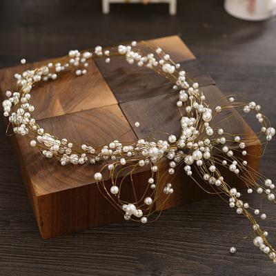 China Wedding and Bridal Daily Bridal Head Piece Hair Accessories Rose Gold Extra Long Pearl and Crystal Beads Bridal Hair Vine for sale