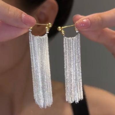 China FASHIONABLE silver tassel earrings with retro light luxury cool style personalized soft foreign style soft earrings for women for sale