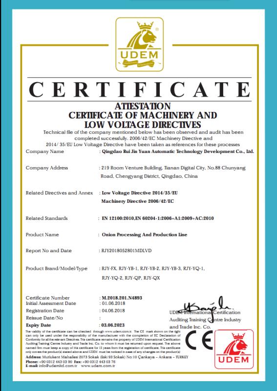 CE - Qingdao Rui Jin Yuan Automatic Technology Development Co., Ltd.