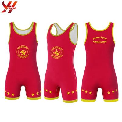 China lightweight fabric 100%polyester custom printed wrestling singlet for sale