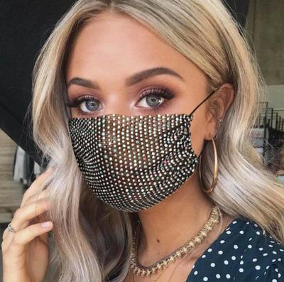 China Long Sparkly Rhinestone Mesh Mask and Sleeve for Women Disguise Chain Bling Crystal Face Masks Nightclub Party and Long Sleeve Set for sale