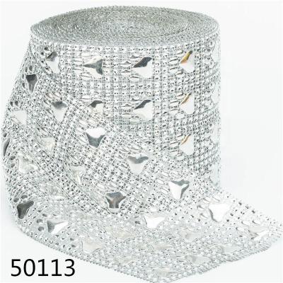 China Wholesale Hotfix 12 Row Rhinestone Setting Rainbow Heart Transfer Diamond Indent Sequins Mesh For Art for sale