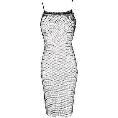 China Quick-drying; Breathable; Sleeveless Mesh Swimsuit Cover Ups Sheer Beach Sexy Anti-Shrink Rhinestone Cover Ups Net Hollow Out Dress Body Chains for sale