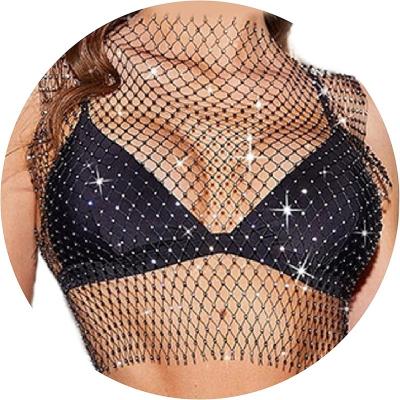 China 1 PCS Black Rhinestones Sexy Mesh Cover Ups Sequin Diamond Body Chain Crystal Body Jewelry For Women and Girls - Support OEM for sale