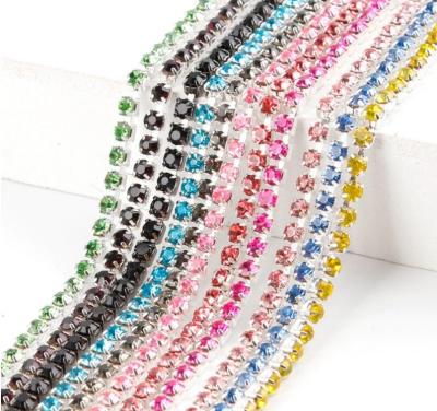 China Environmental Inspection Wholesale Rhinestone Trim End Cup Chain By The Yard High Quality Glass Single Row DIY Acce Crystal Mixed Colorful Rhinestone Chain for sale