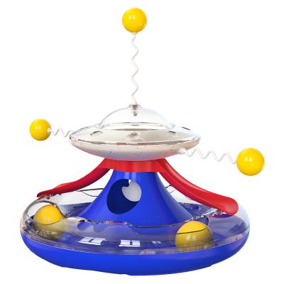 China Sustainable Fun Cat Toy Turntable With Food Dispenser With Powerful Sucker Windmill Spring for sale