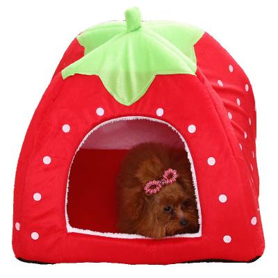 China Cat Nest Winter Warm Enclosed Cat Bed Dog Nest Cover Pet Supplies Removable Strawberry Shape for sale