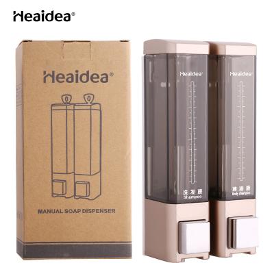 China Heaidea Hotel Double Soap Dispenser Plastic Durable Hanging Gel Cheap Soap Dispenser Manual Liquid Soap Dispenser for sale