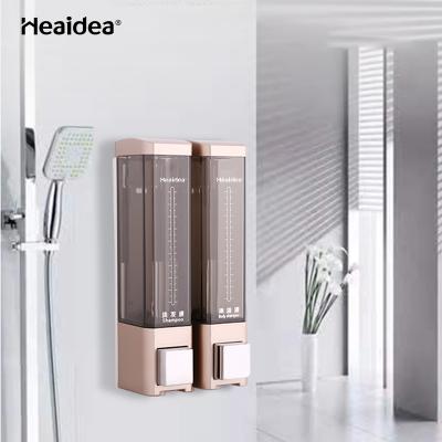 China Heaidea Plastic Double Soap Dispenser Liquid Soap Dispenser Hotel Wall Mounted Shower Shampoo Dispenser for sale