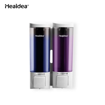 China Heaidea Wall Mounted Refillable Hotel Gel Soap Dispenser Double Hand Soap Dispenser Manual Double Soap Dispenser for sale