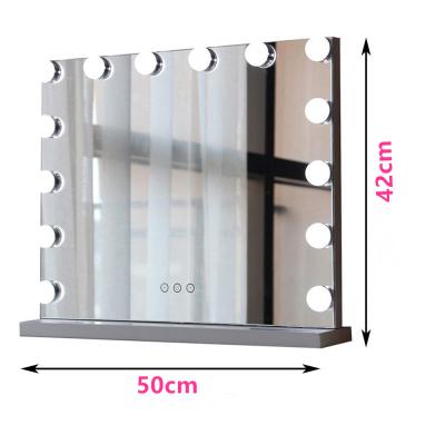 China Metal 50*42cm Hollywood Led Mirror 14 Led Bulbs Makeup Mirror Led Mirror Light Color Temperature Adjustable for sale