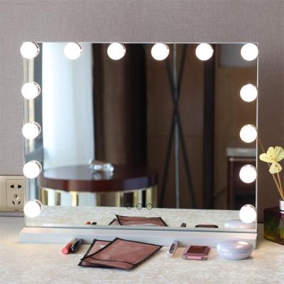 China 50*42cm Metal Hollywood Led Mirror 14 Led Bulbs Makeup Mirror Hotel Led Mirror Color Temperature Adjustable for sale