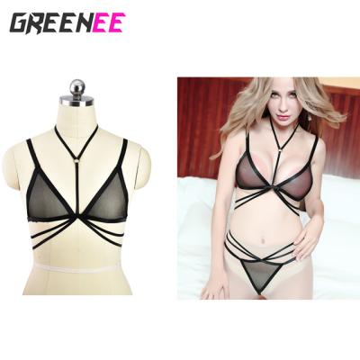 China Full Body Sling Sling Harness Lingerie Cage Bra Set Strappy Tops Hollow Out Chest Belt Cupless Bralette Black for sale