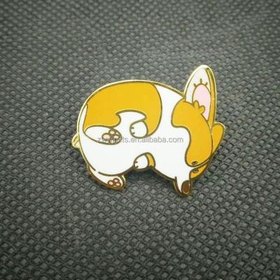 China 2D puppy model badge, gold surface baking finish electroplating process, butterfly hat accessories on the back, customized for sale