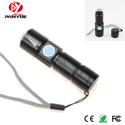 China Adjustable Focus 3 Zoom Aluminum Alloy USB Rechargeable Flashlight Mode XPE Industrial Flashlight for sale