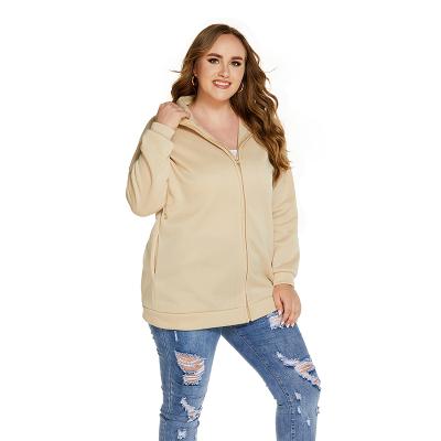 China New Winter Plus Size Autumn Plus Size Long Sleeve With Front Zipper Drawstring Kangaroo Pocket Trim Plus Size Women's Hoodie for sale