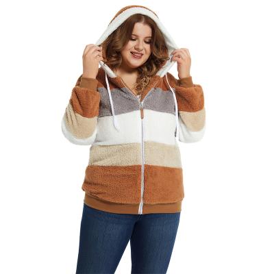 China Plus Size Plus Size Autumn Winter Long Sleeve Hoodie With Front Zipper Drawstring Trims Shear Hooded Coat For Women for sale