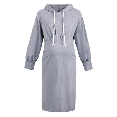 China Drawstring Breathable Hooded Maternity Long Sleeve Solid Terry Maternity Clothing Dress for sale