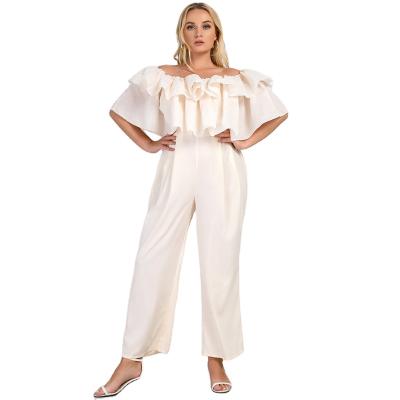 China New Arrival Washable Spring Summer Ruffle Off Shoulder Solid Straight Leg Plus Size Women's Overalls for sale