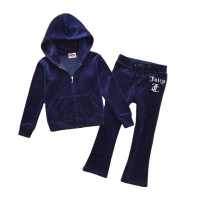 China Girls casual warm clothing toddler logo embroidery velvet tracksuits custom made tracksuit set sweatsuit for kids for sale