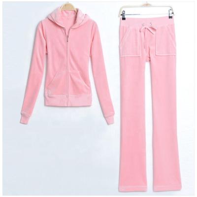 China Simple Pink Velvet Full Zipper Women's Suede Breathable Gym Tracksuit for sale