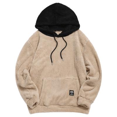 China Winter Anti-wrinkle Colorblock Faux Fur Hoodies Splicing Casual Hoodie Men Long Sleeve Pullover Fluffy Sweatshirt for sale