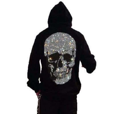 China Luxury Men's Hoodie Rhinestone Skull Personality Hip-Hop Anti-wrinkle Sweatshirt Feature Loose Thick Warm Pullover for sale