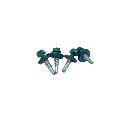 China Hexagon Round Hex Head Gasket Self-drilling Screws Baked Green Paint Self-drilling Screw With EMPD Rubber Gasket for sale