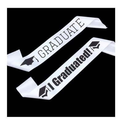 China Party Decoration I GRADUATED White Sash Doctoral Sash Black Cap Sash for Graduation Party Decoration for sale