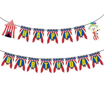 China Festival Decoration Selection Cartoon Circus Birthday Banner Happy Birthday Balloons Cake Topper Hanging Bunting Decor Kids Favors Baby Shower Birthday Party for sale