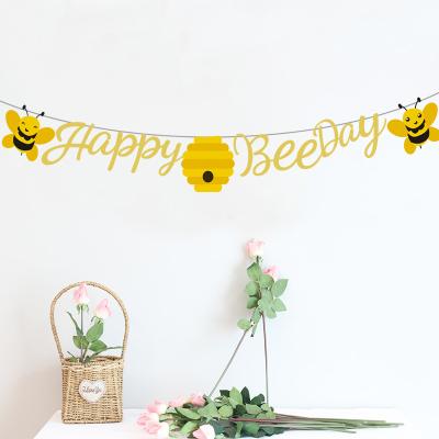 China Festival Decoration Selection Bee Party Decorations Kit Paper Birthday Party Hanging Decoration Banner Happy Bee Day Banner for sale