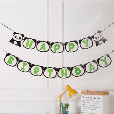 China Black White Fish Tail Shape Panda Theme Party Kids Birthday Party Decorations Cartoon Festival Decoration Selection Happy Birthday Banner for sale