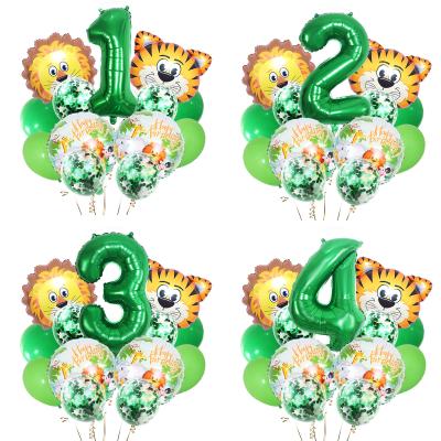 China Forest Tiger Lion Aluminum Foil Balloon Green Number Balloon Baby Festival Decoration Selection Animal Bathing Child Birthday Party Decoration for sale