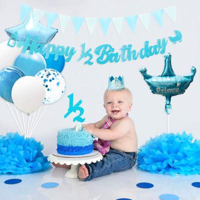 China Festival Decoration Pick Half Year Birthday Decorations Kit For Baby Boy 1/2 Happy Birthday Banner For Baby Shower Decoration for sale