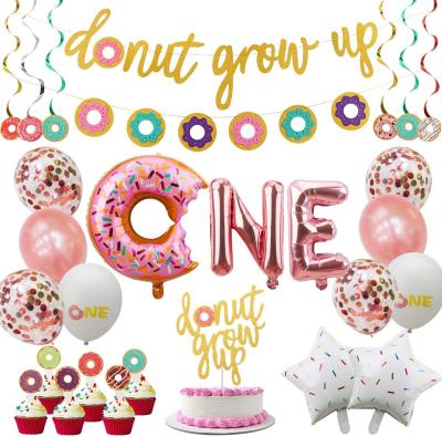 China Festival Decoration Pick Donut First Birthday Party Decoration Donut Raise Balloons Cake Topper for Baby Birthday Decorations for sale