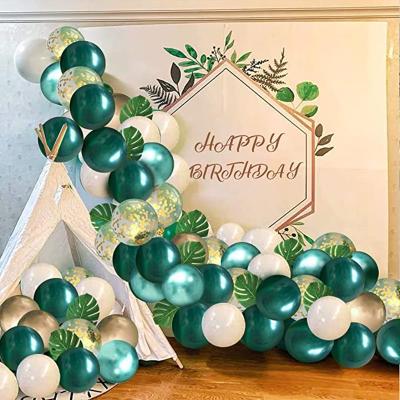 China Dark Green Selection 50pcs Spring Balloon Series Background Layout Forest Party Palm Leaves Balloon Party Theme Decor Picnic Festival Decoration Set Party String for sale