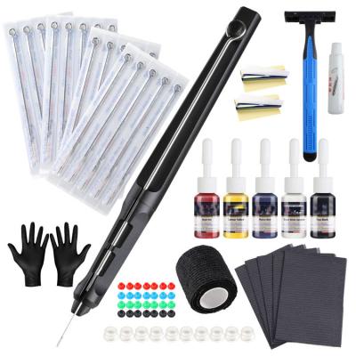 China Permanent Full Black Handmade Manual Tattoo Pen Kissure Tattoo Machine Full Set Kit For Tattoo School Training for sale