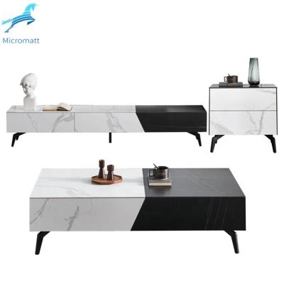 China Factory Direct Selling Color TV Living Room Style Coffee Table Stand Faux Black Stone Modern Black Marble Cabinet Countertops Living Room Furniture Black Marble Top Set for sale