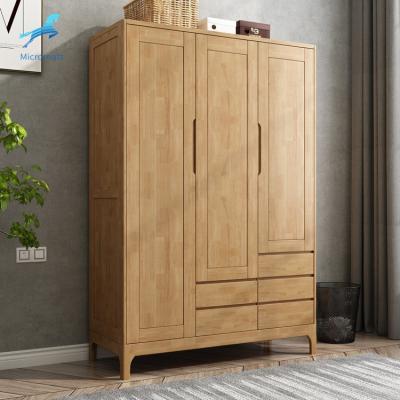 China Chinese European Factory Solid Wood Color Log Solid Wood Bedroom Wardrobe Wardrobe With 3 Doors for sale