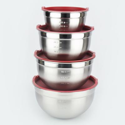 China Sustainable Hot Sale 3-Piece Red Color 304 Stainless Steel Salad Bowl Set With Lid for sale