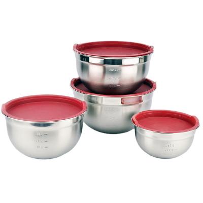 China Viable Factory Retail High Quality 304 Stainless Steel Mirror Polishing With Scale Silicon Base And Lid Mixing Bowl Set for sale